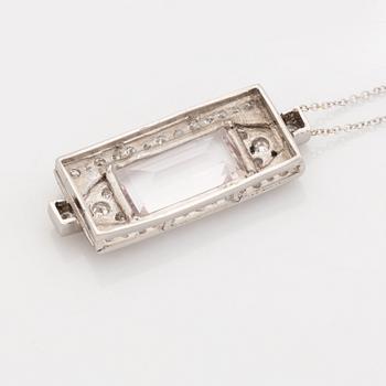 White gold, morganite and eight cut diamond necklace.