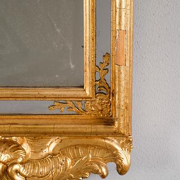 SPEGEL, rokoko, otydlig signatur och hallstämpel, 1700-tal.