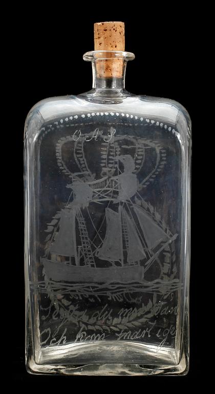 BRÄNNVISKFLASKA, glas, 1800-tal.