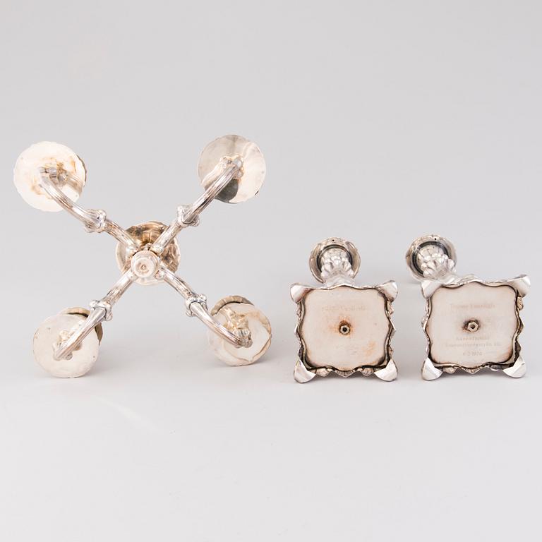 CANDELABRUM AND CANDLESTICK, silver, Kultakeskus Oy, Hämeenlinna, 1965 and 1975.