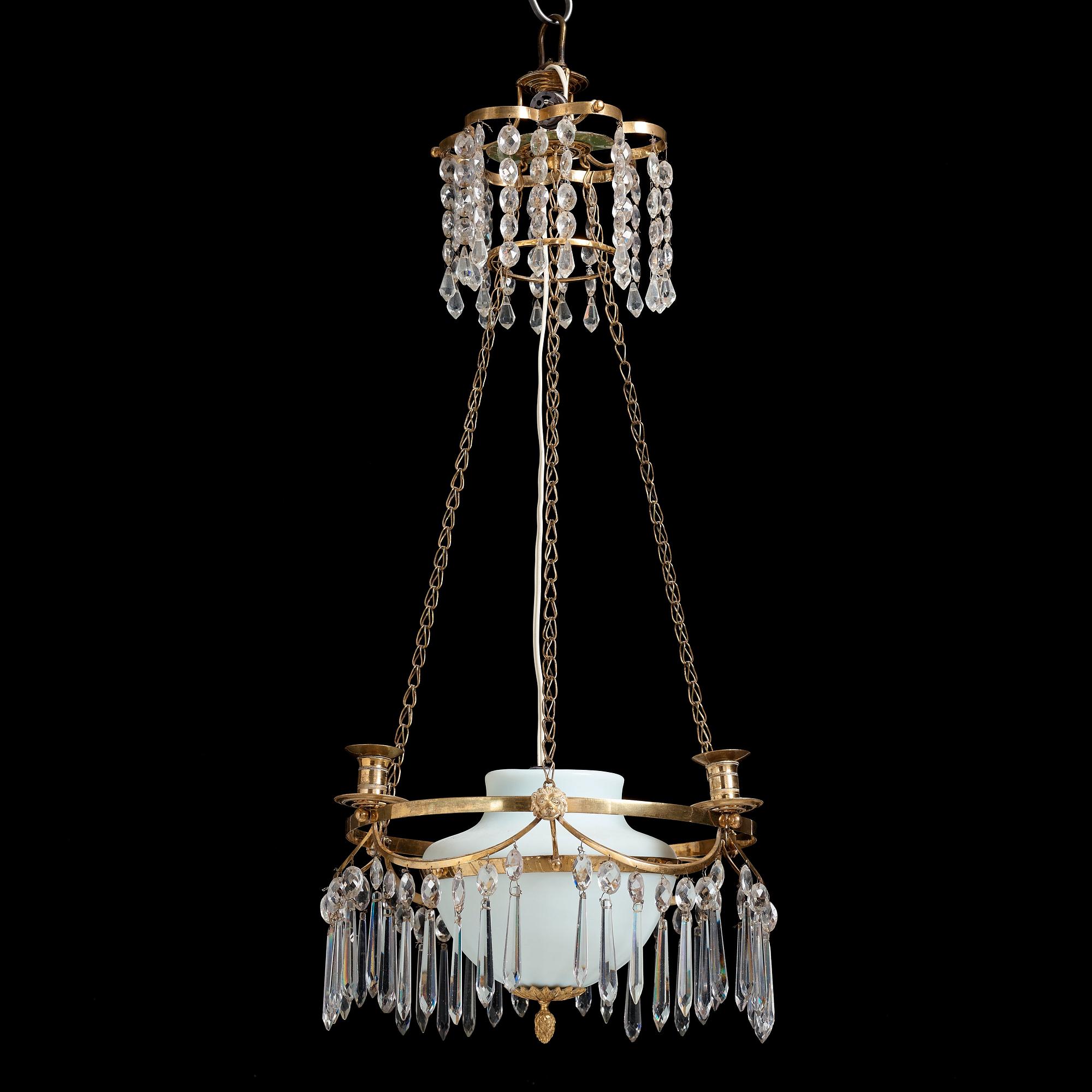 A late Gustavian four-light hanging lamp, circa 1800.