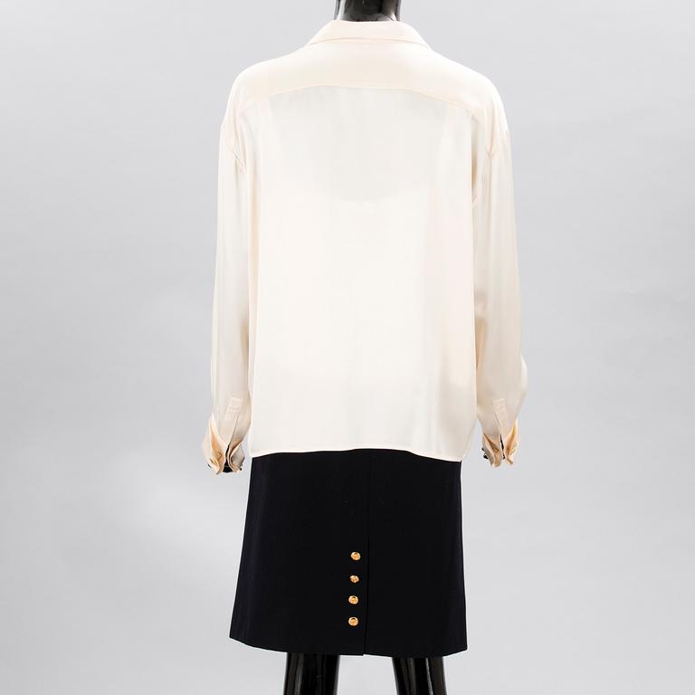 A Silk Top with a Blouse and Skirt, size 46(FR).