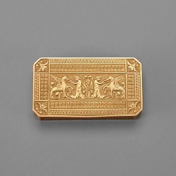 824. A Swedish 19th century gold snuff-box, marks of Erik Ytterbom, Stockholm 1813.