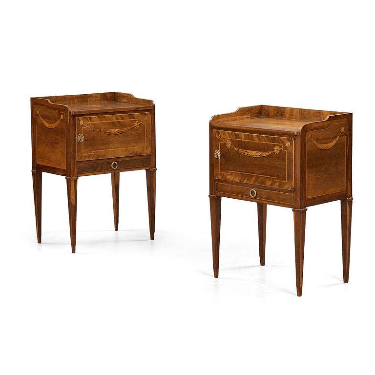 A pair of Gustavian bedside tables by Georg Haupt (master in Stockholm 1770-1784), not signed.