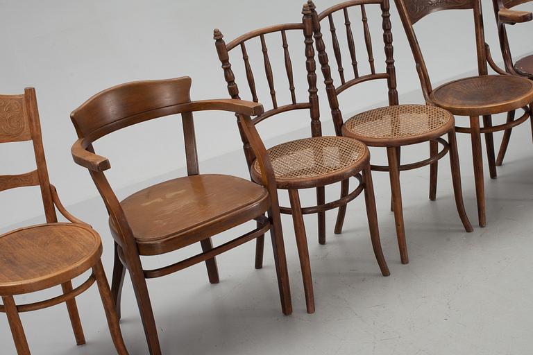 STOLAR samt KARMSTOLAR, 7 st, olika modeller Kohn mm, Österrike.