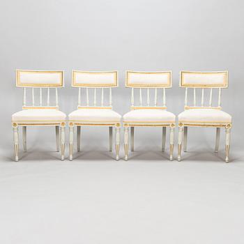 Four late Gustavian Stockholm chairs one signed EÖM  Erik Öhrmark turn of 18th/19th Century.