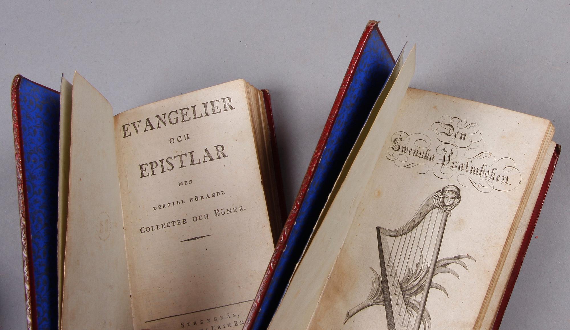 BIBLAR SAMT PSALM- OCH BÖNBÖCKER, 8 st, bla "Örtegårds Sällskap" av Mag Joh Qwirsfeld, Stockholm 1792.