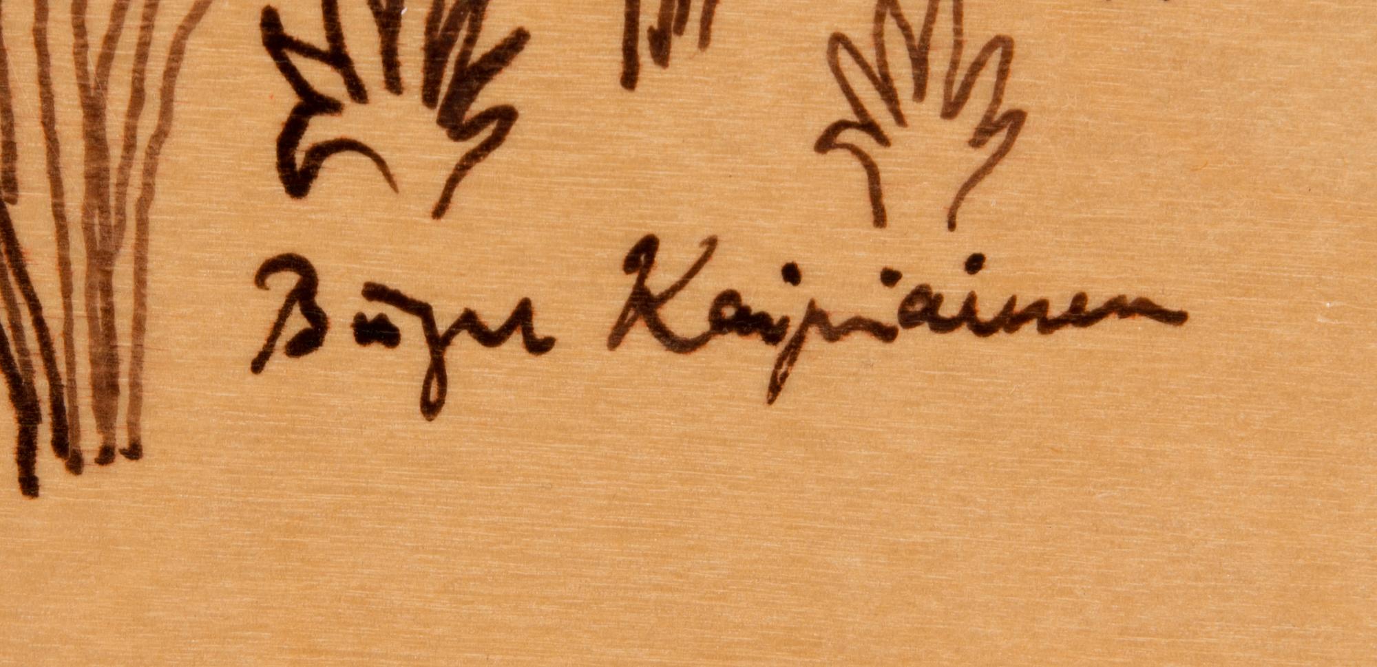 BIRGER KAIPIAINEN, drawing, black ink on plywood, signed.