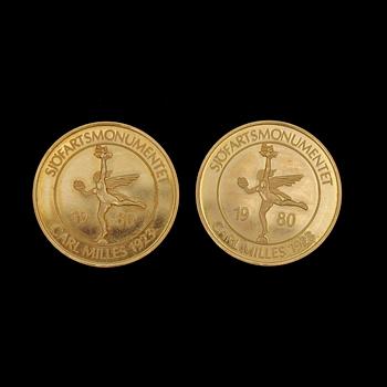 GULDMYNT, 2 st, Helsingborgs Stadsmynt, 18 K. Tot vikt 20 gram.