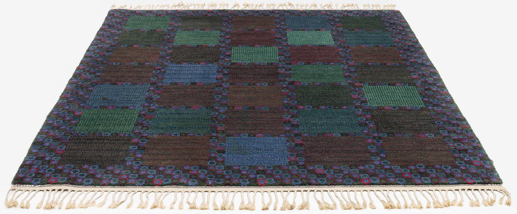 Barbro Nilsson, a 'Gröningen, mörk' carpet, knotted pile, c. 266 x 182 cm, signed AB MMF BN.