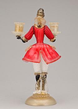 FIGURIN/KANDELABER, glas, troligtvis Murano, Italien, 1900-tal.