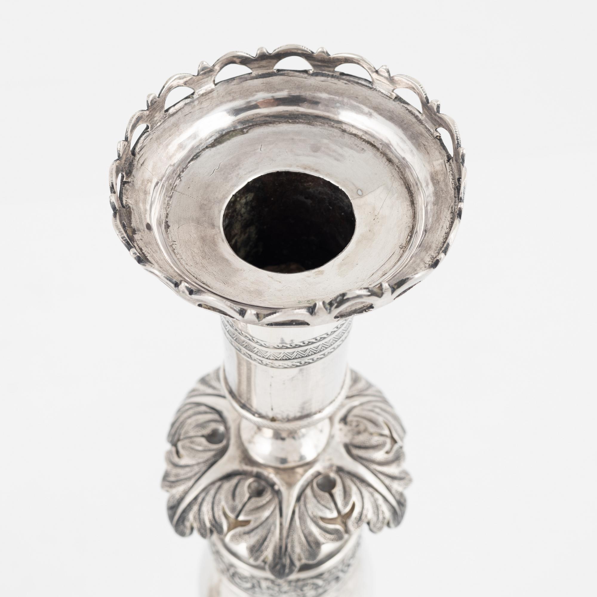 A pair of late Empire silver candlesticks, Grodno, Belarus, 1855.