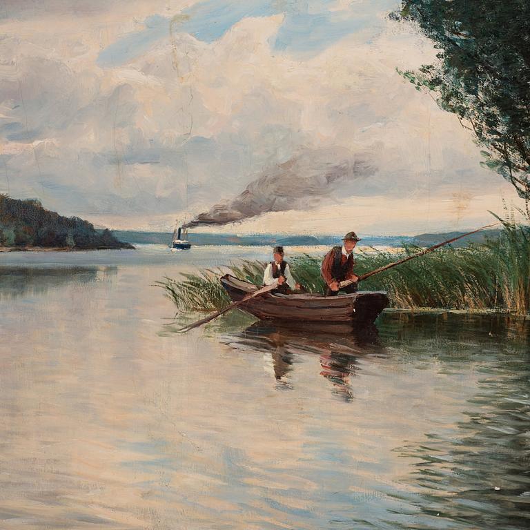 Edvard Rosenberg, Landscape with boats and fisherman.