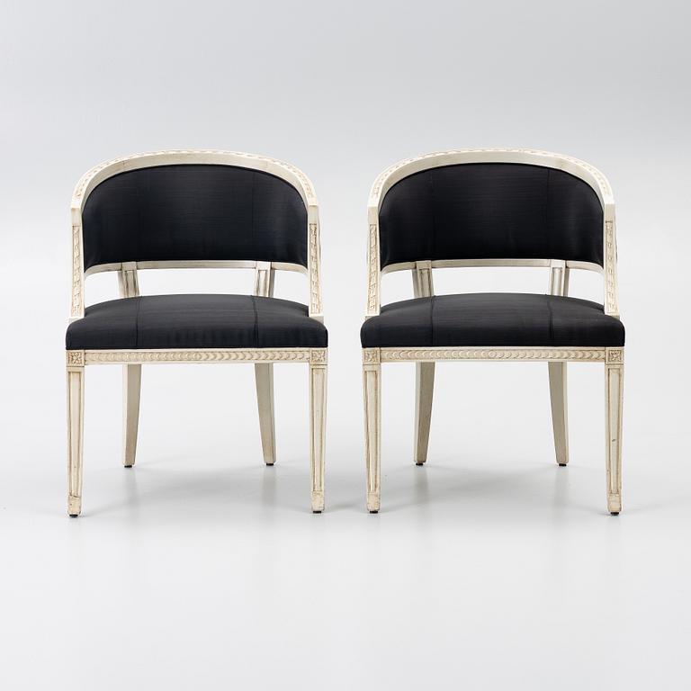 A pair of late Gustavian style armchairs, second half of the 20th century.