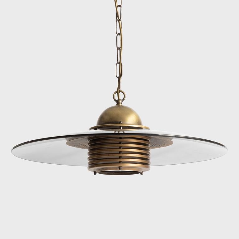 Jan-Eskil Eskilsson, ceiling lamp, smoke-coloured glass and brass, Belid, late 20th century.