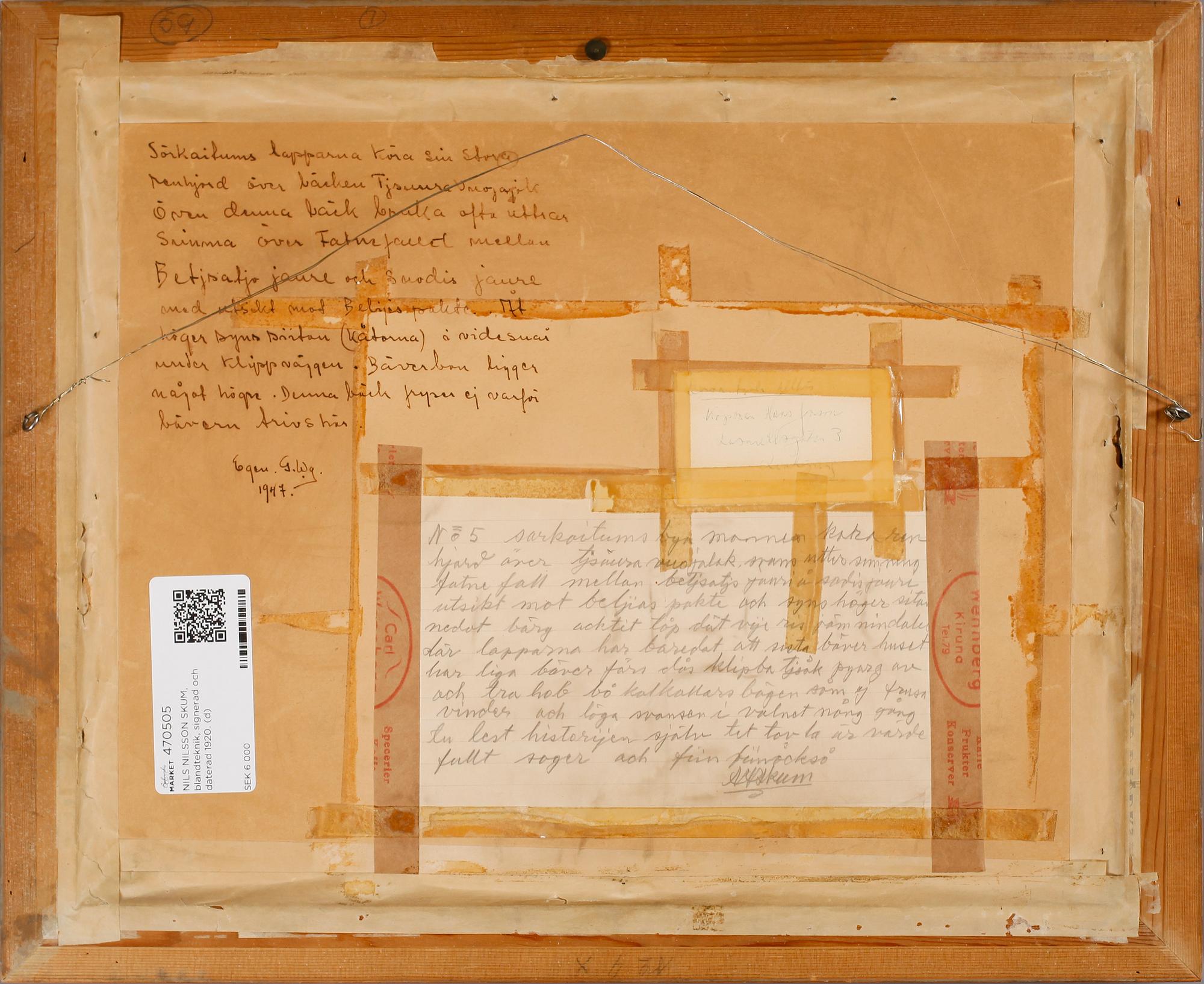 NILS NILSSON SKUM, blandteknik, signerad och daterad 1920.