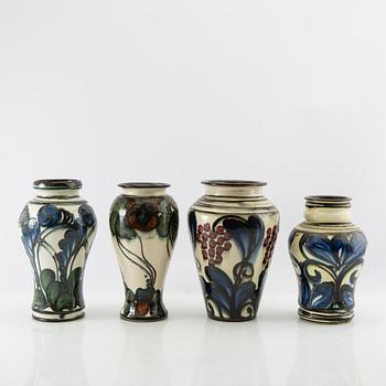 Vases 4 pcs blue Danico Denmark 1910s/20s glazed ceramic.