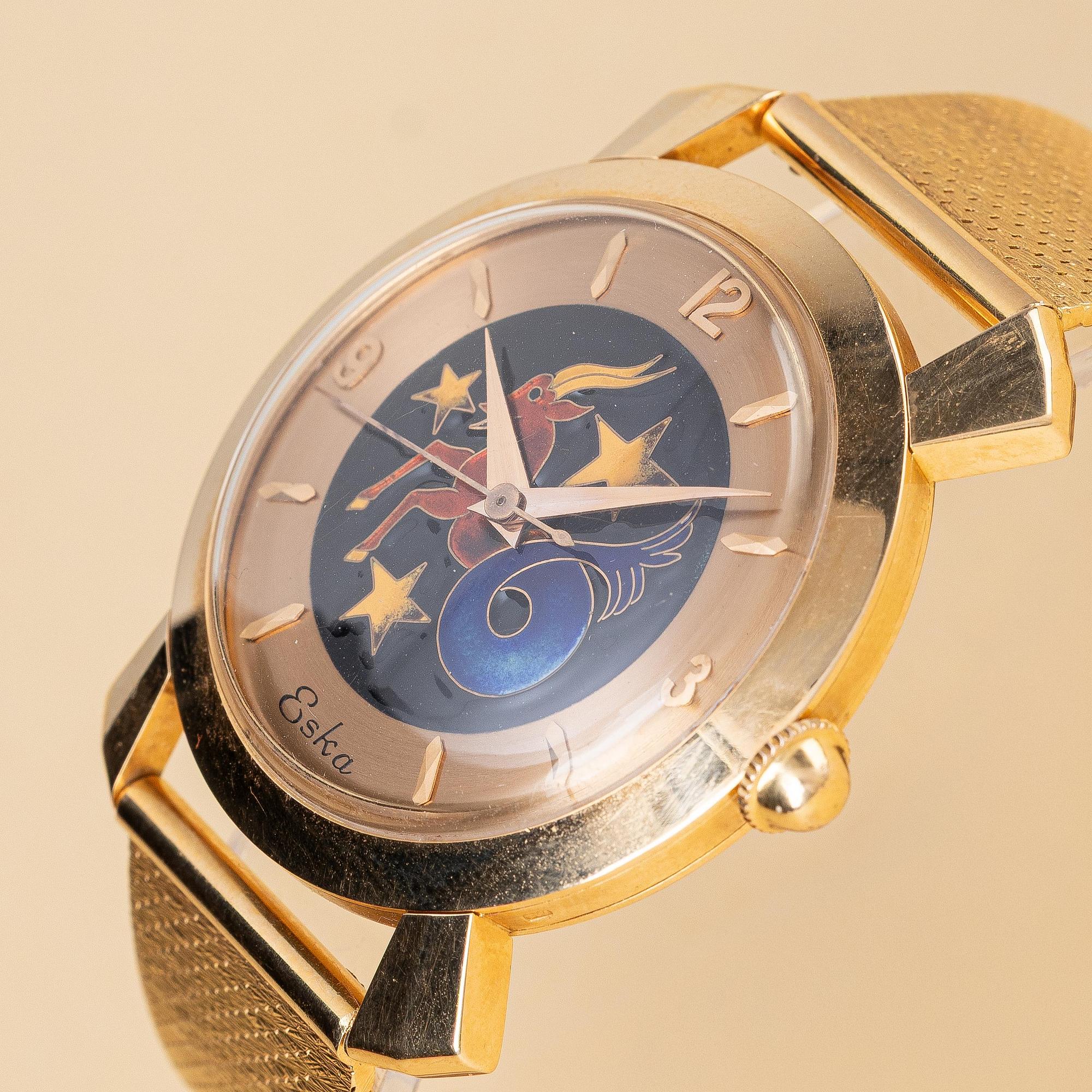 Eska, "Cloisonné Enamel Dial", "Capricorn", ca 1950.