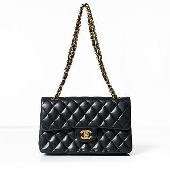 Chanel, A black leather 'Double Flap Bag Small'.