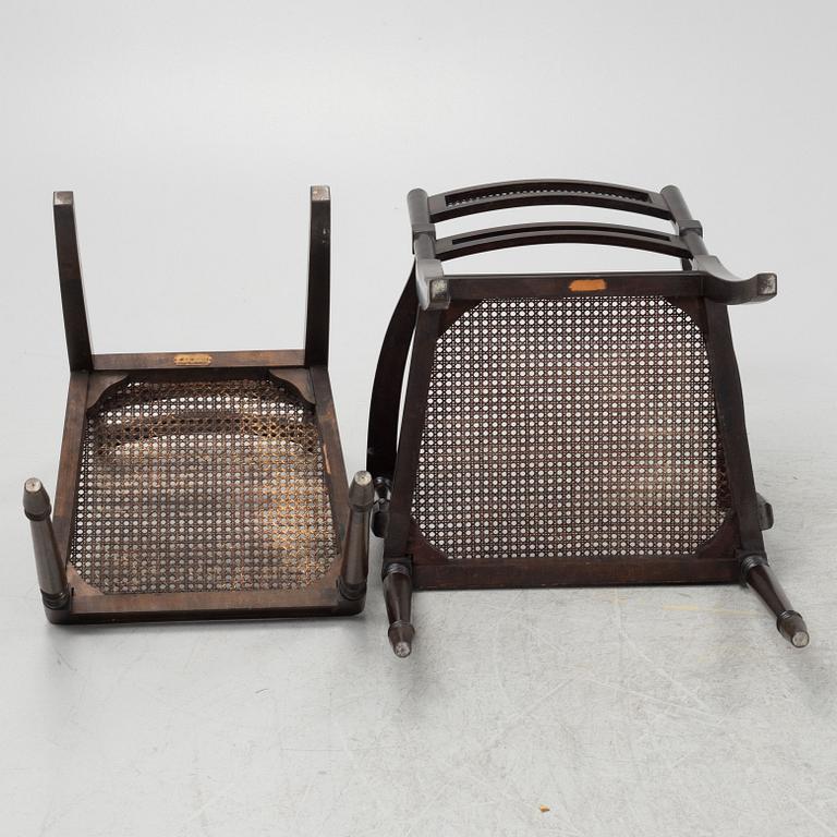 A pair of stained birch armchairs, and a pair of chairs, 'Harding' Nordiska Kompaniet, first half of the 20th Century.