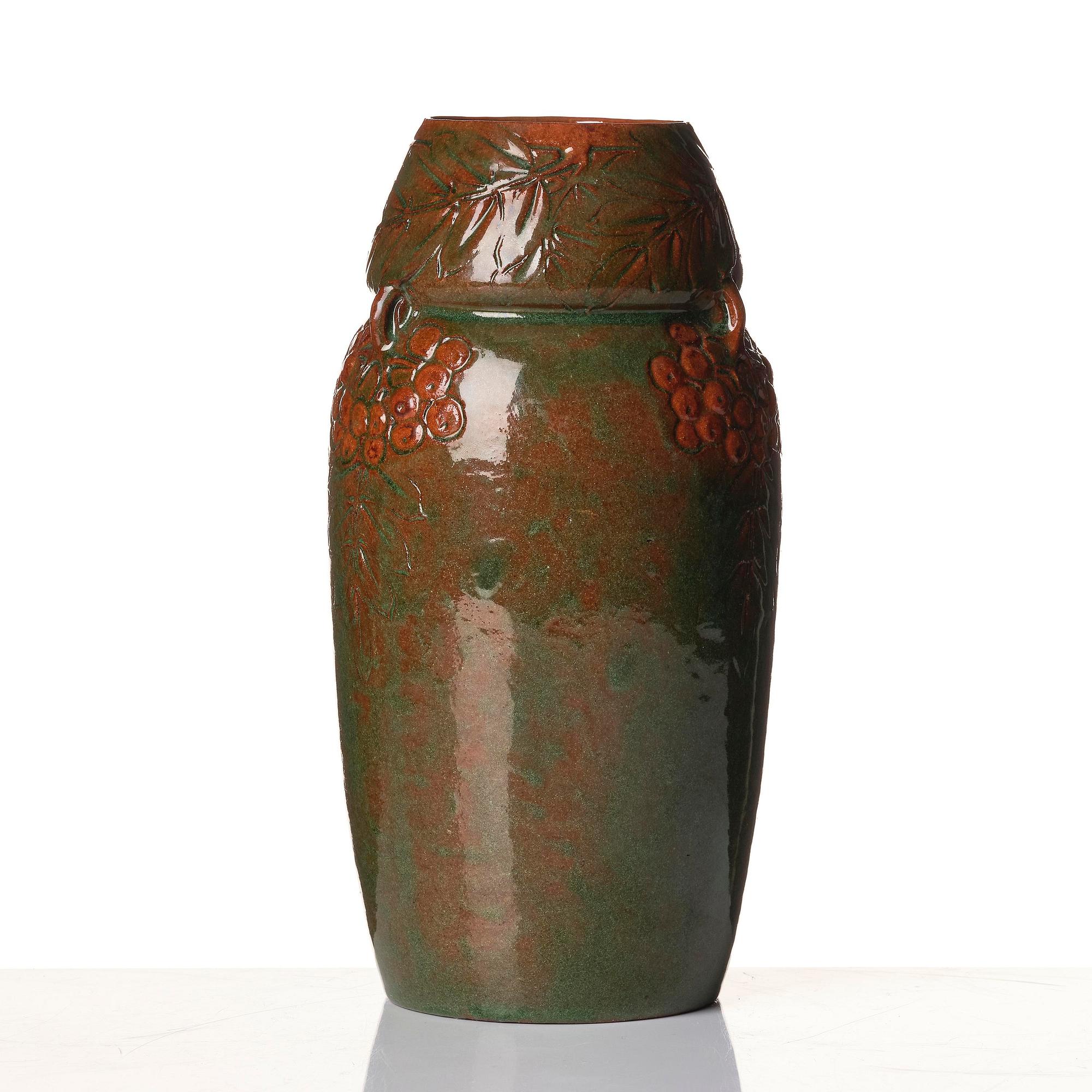 Hilma Persson-Hjelm, a glazed earthenware art nouveau vase, executed in her studio, Arvika 1908. Nr 684.