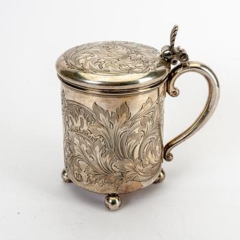 A Russian late 19th century silver tankard unidentified marks St Petersburg weight 1160 grams.