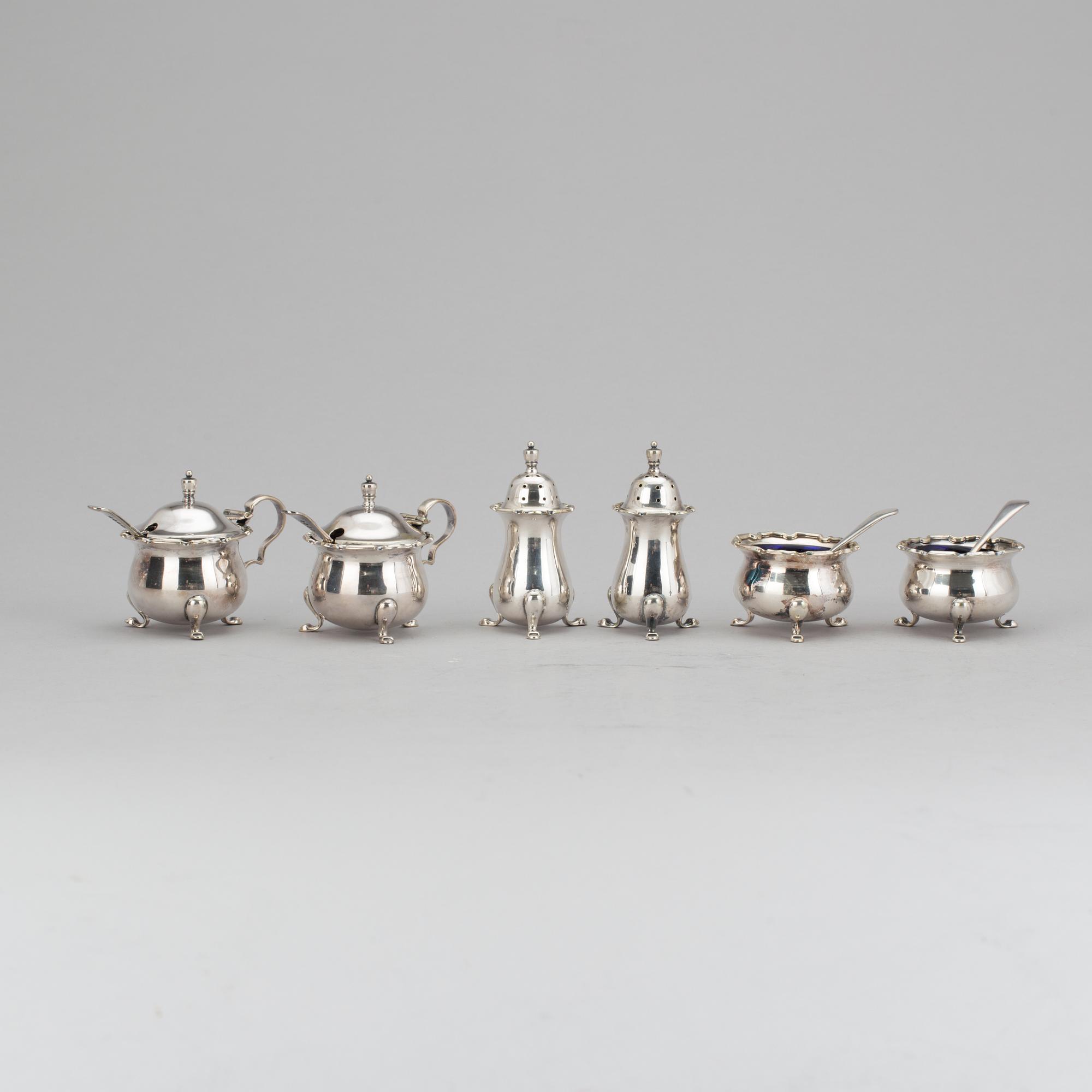 BORDSUPPSÄTTNING, 6 delar, nysilver, Mappin & Webb, England, 1900-talets mitt.