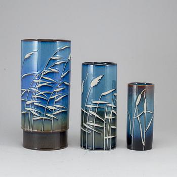 JACKIE LYND, a set of three stoneware vases, Rörstrand, Sweden.