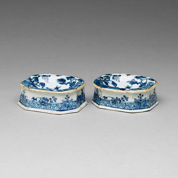 A pair of blue and white salts, Qing dynasty, Qianlong (1736-95).