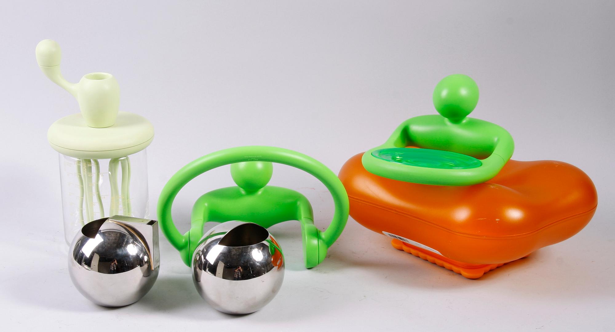 PARTI DESIGN, 6 delar, plast, rostfritt stål, bla Alessi. Sent 1900-tal till 2000-tal.