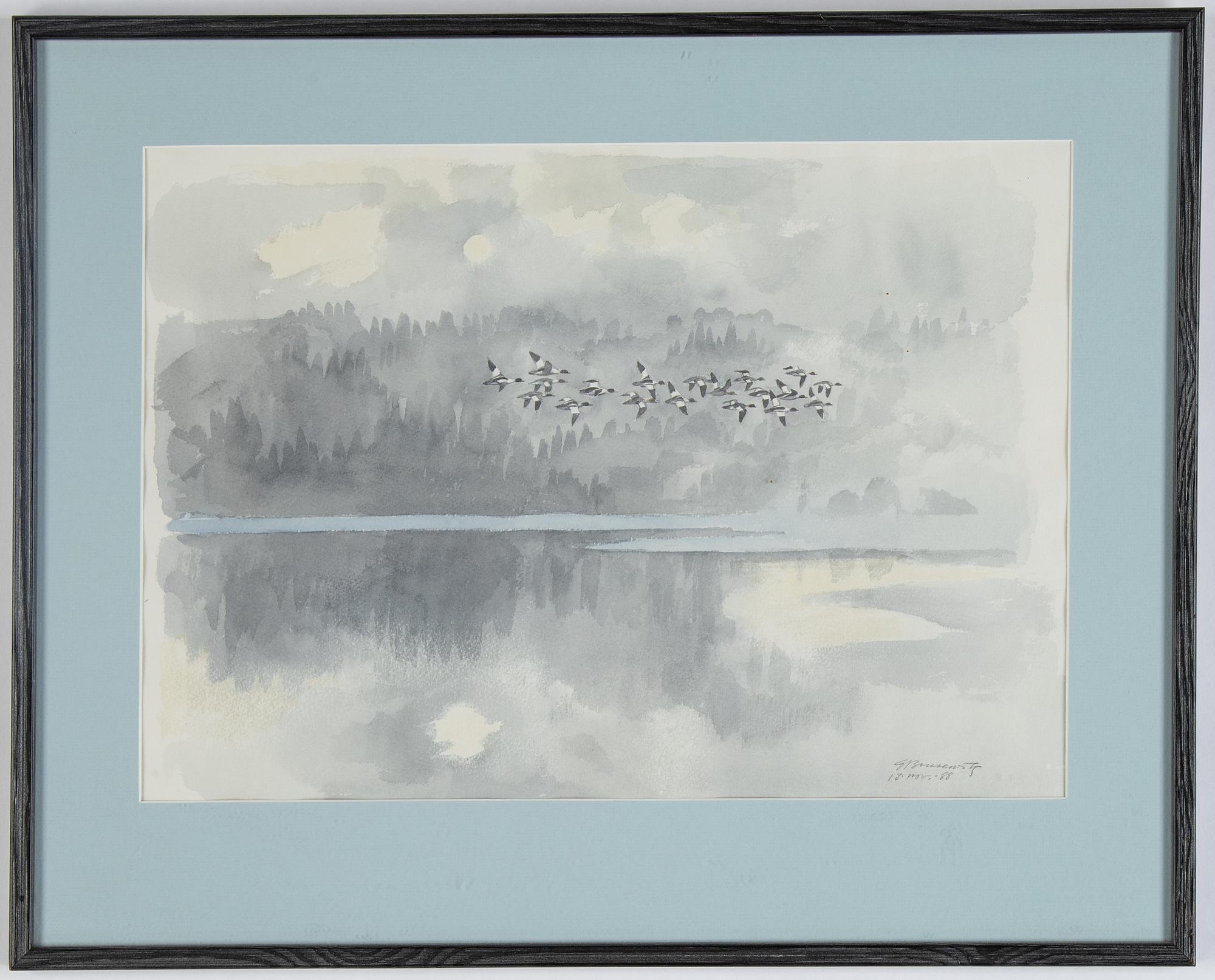 Gunnar Brusewitz, watercolour, signed and dated 1988.