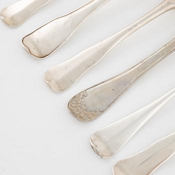 11 Swedish Silver Forks, Sweden 18th century.