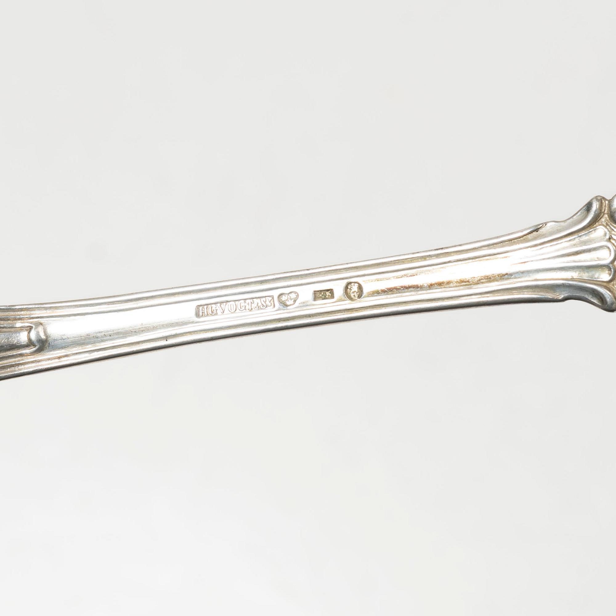 Matskedar, 6 st, silver, modell Olga, Hans Georg Vogt & Söner, Kristianstad, 1859.