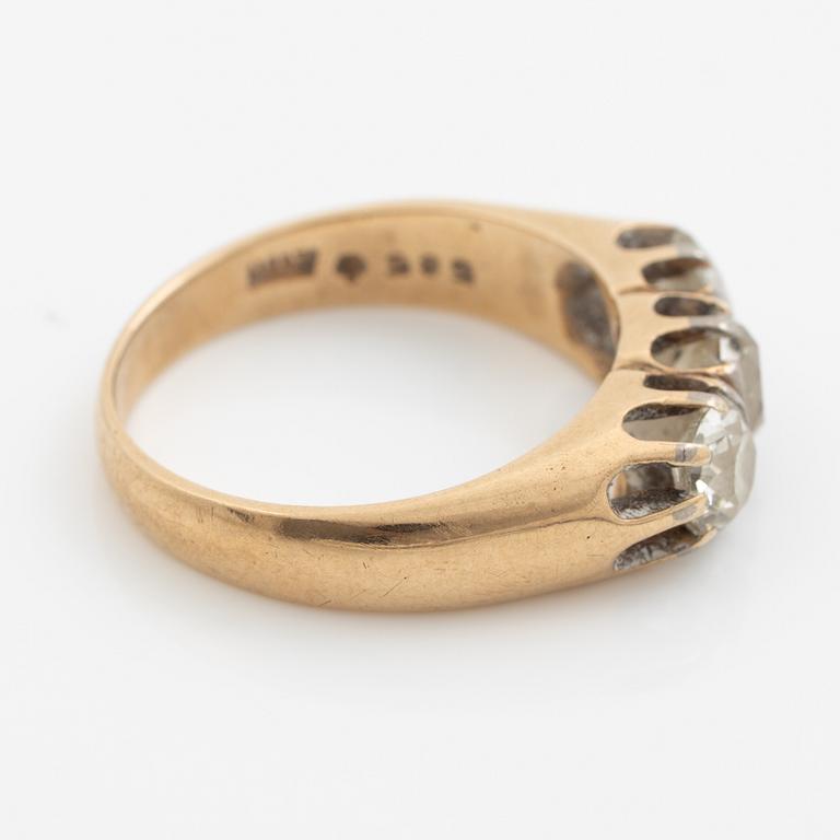 Ring, 14K gold with three old-cut diamonds.