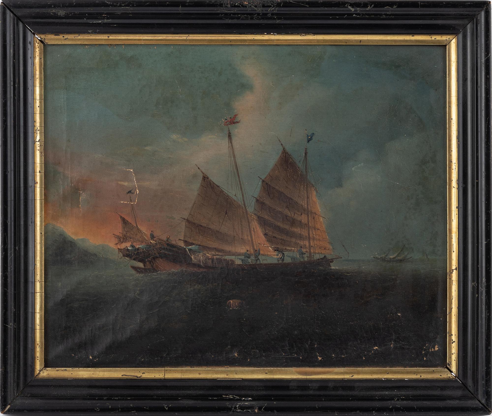 Okänd konstnär, Marina motiv av djonker.