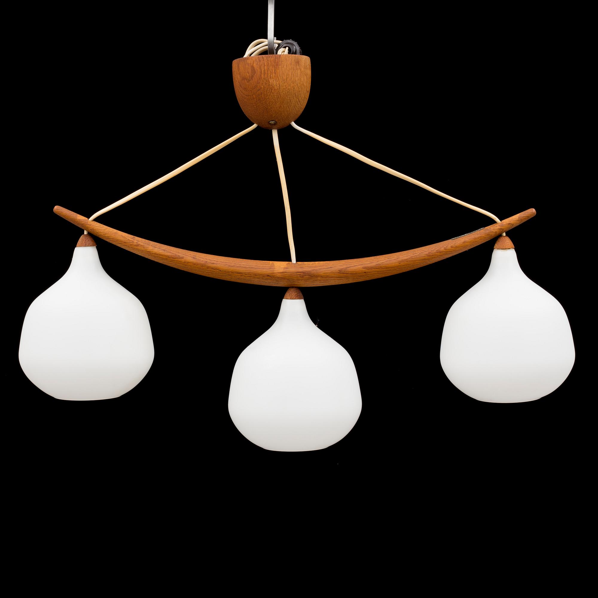 A teak and ceiling lamp by Uno & Östen Kristiansson, Luxus, Vittsjö.