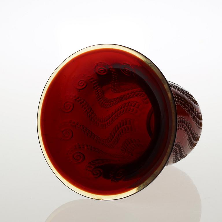 A René Lalique cast red glass 'Méduse' vase, France post 1921.