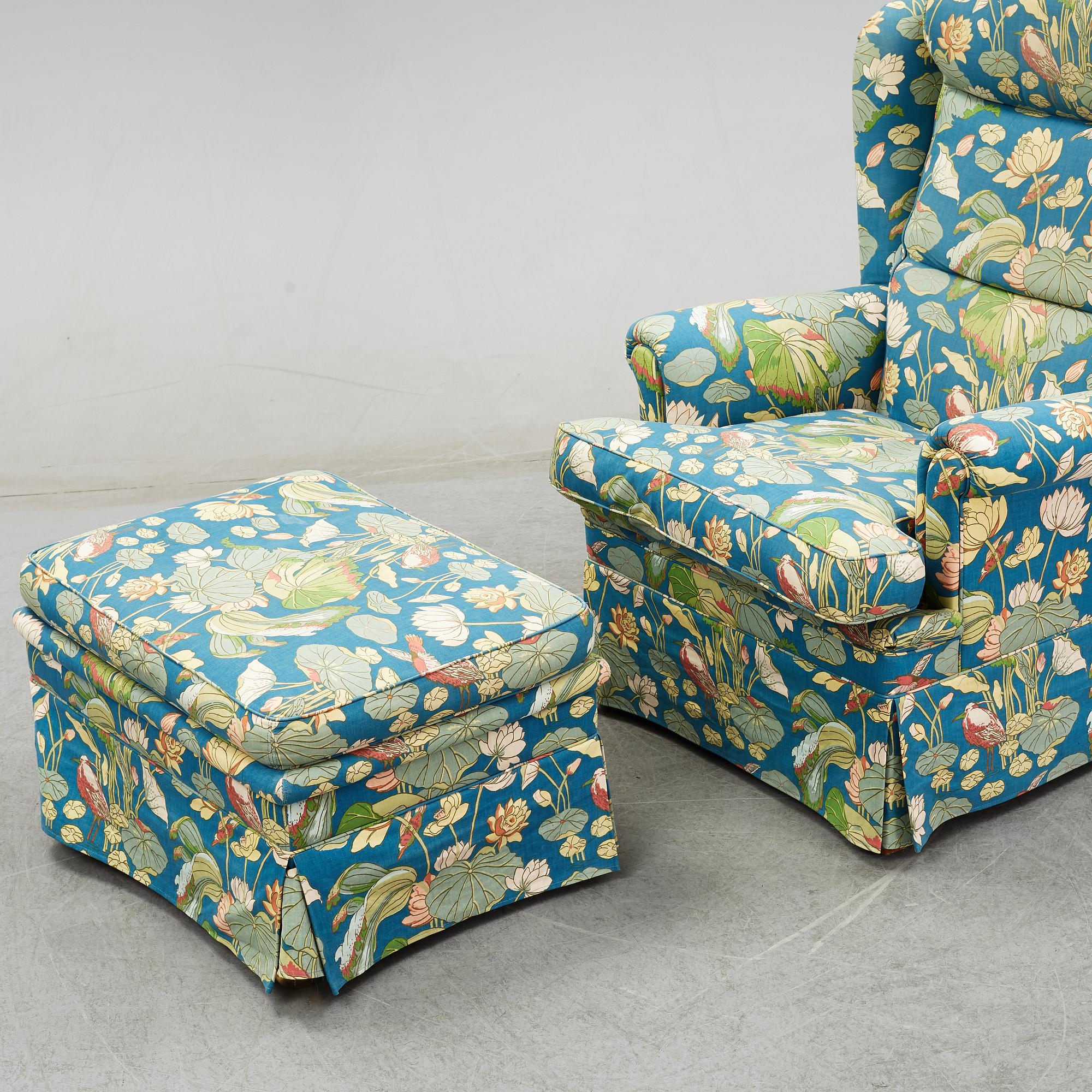 A Swedish armchair and stool, Norell Möbel, late 20th century.