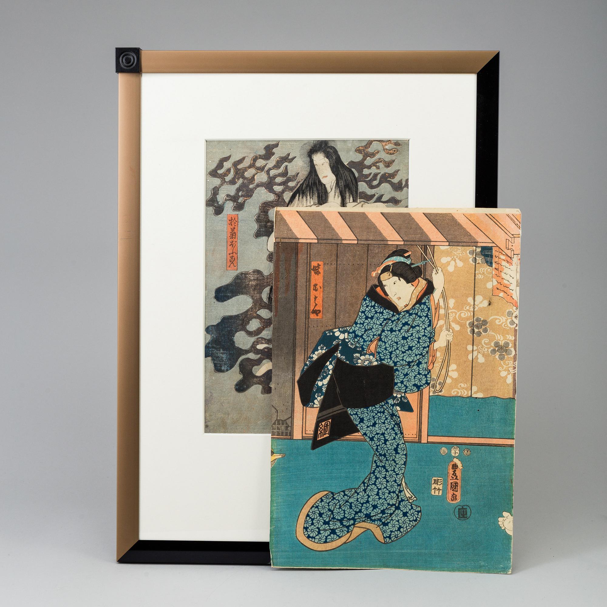 TOYOKUNI III (1786-1865), two color woodblock prints, Japan.