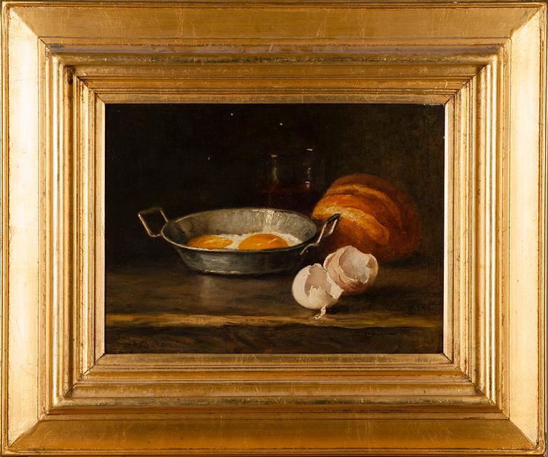 OKÄND KONSTNÄR, olja på duk uppfodrad på skiva, otydlig signering, sekelskiftet 1800/1900.