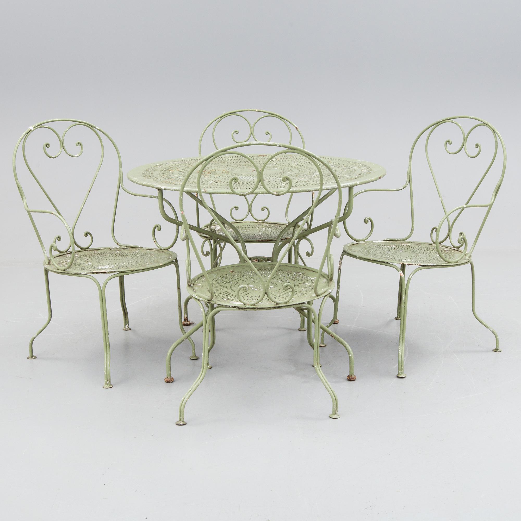 TRÄDGÅRDSMÖBLER, 5 delar, metall, 1900-tal.