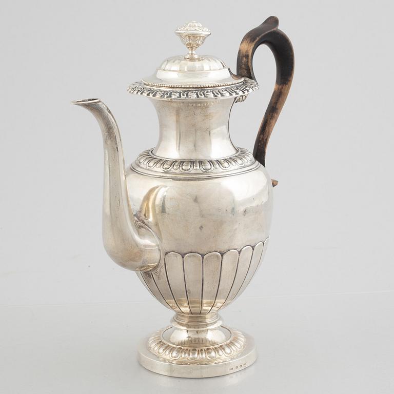 A Swedish Empire silver coffee pot, mark of Gustaf Möllenborg, Stockholm 1838.