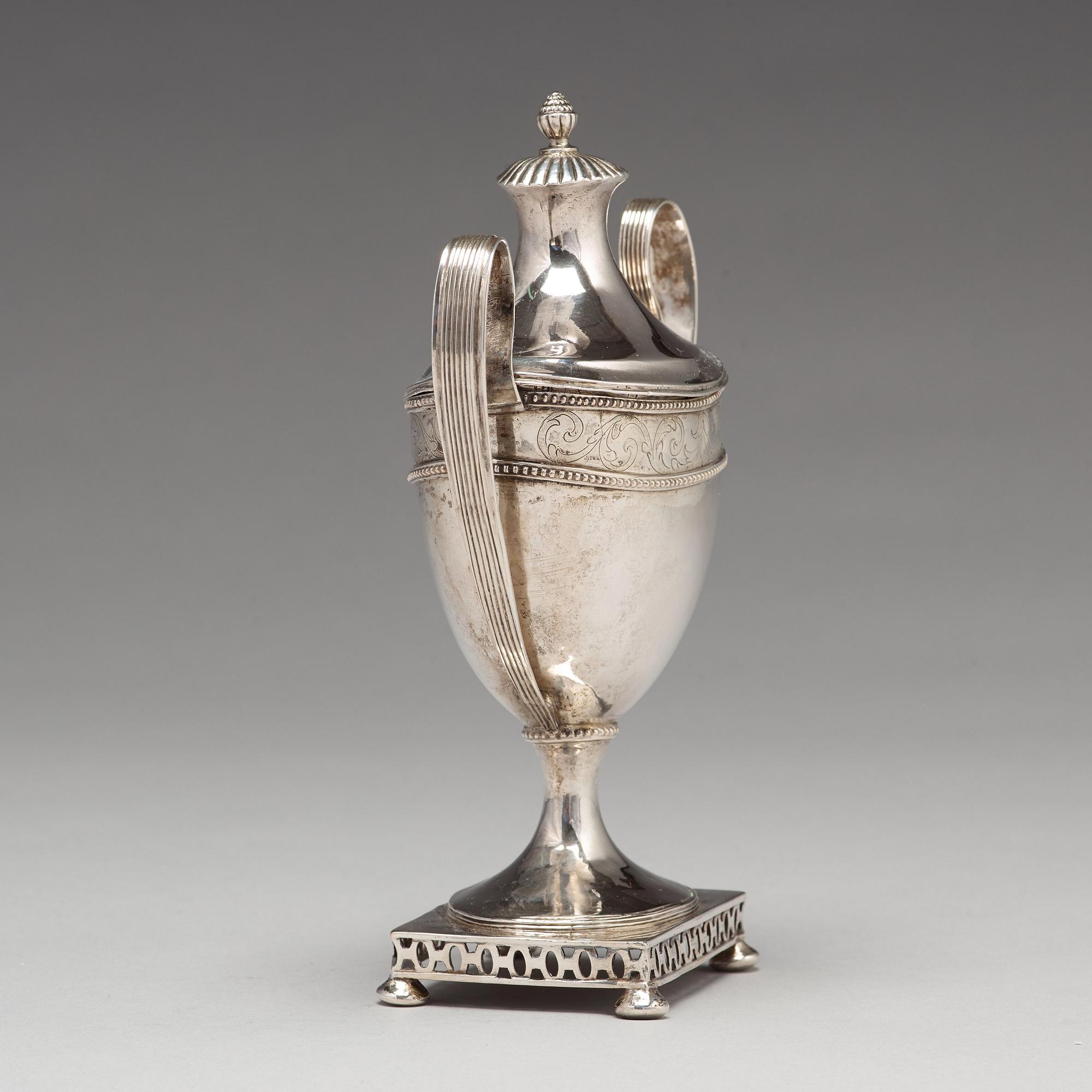 A  Swedish late 18th century silver sugar bowl and cover, mark of Olof Hellbom, Stockholm 1797.