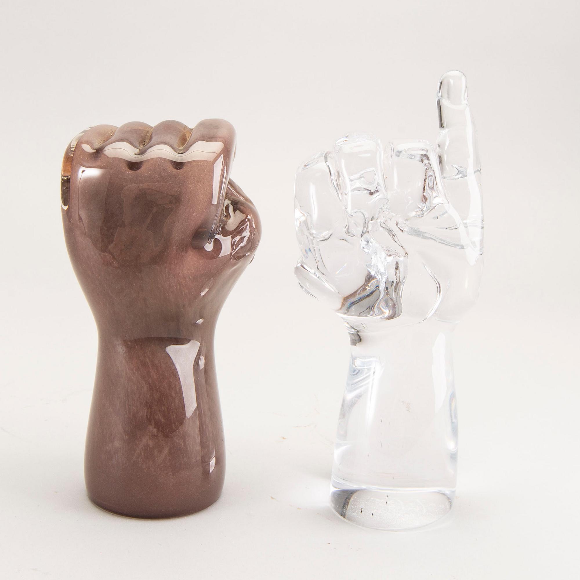 Elna Melusine Jolom, two signed glass sculpture.