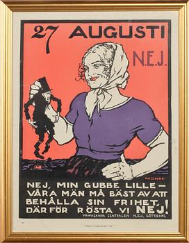 FÖRBUDSAFFISCH, Alfred Proessdorf, utgiven av Propagandacentralen N.E.J, Göteborg, tryckta hos A. Lindgren & Söner, 1922