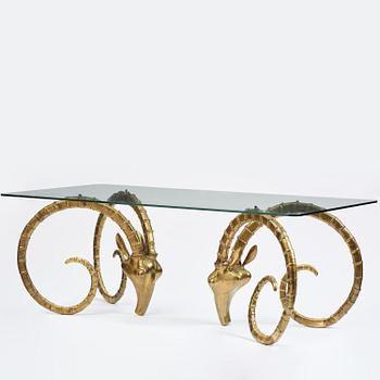 Alain Chervet, a brass and glass 'Ibex' dining table, France, 1970's.