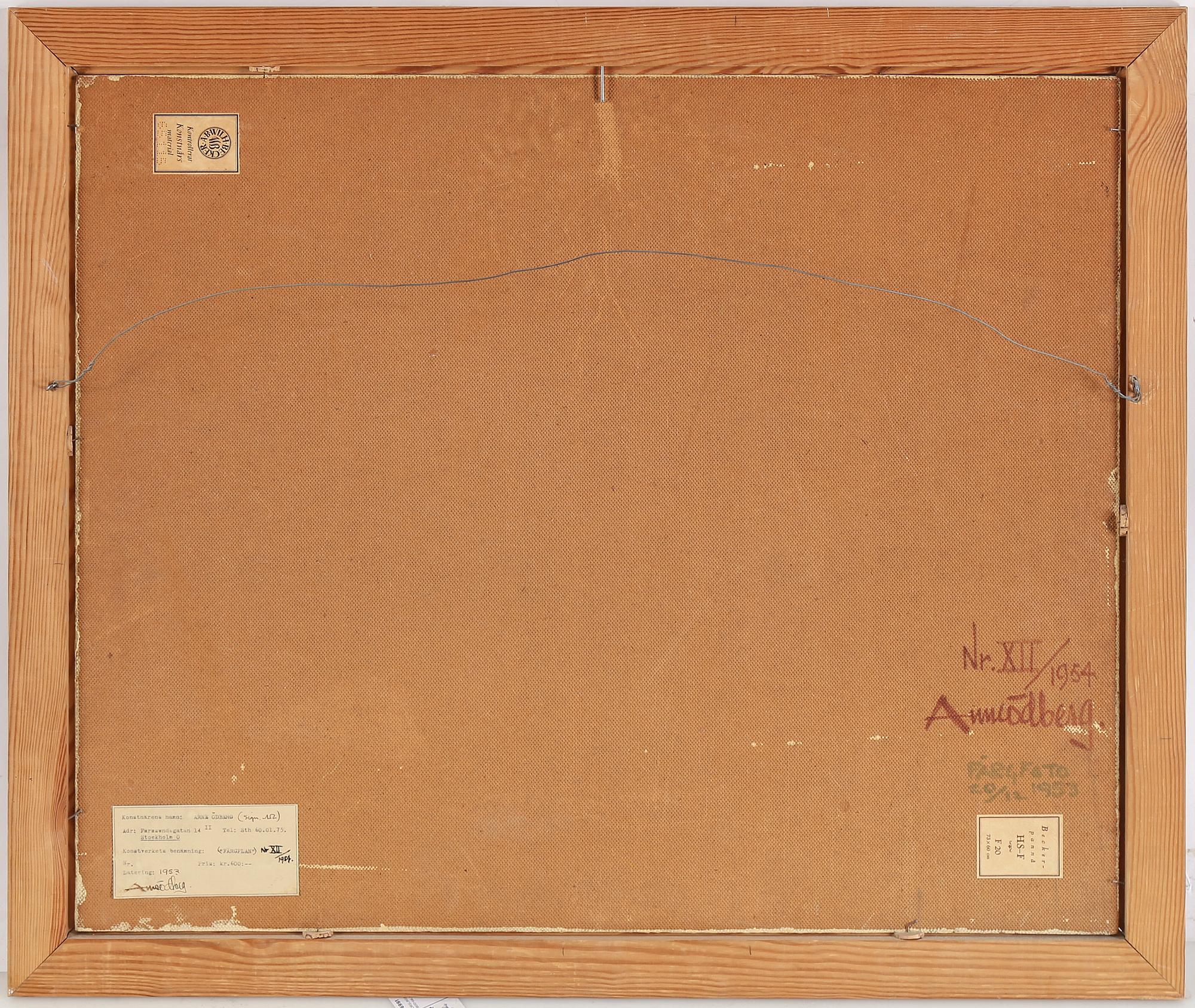 ARNE ÖDBERG, oil on panel, signed with monogram. Dated -54 verso.