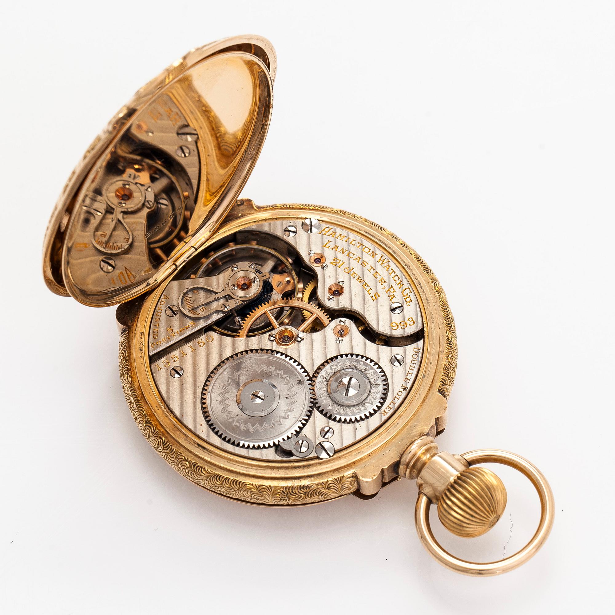 Hamilton, pocket watch, 50 mm, 14K gold in three colours, lever escapement.