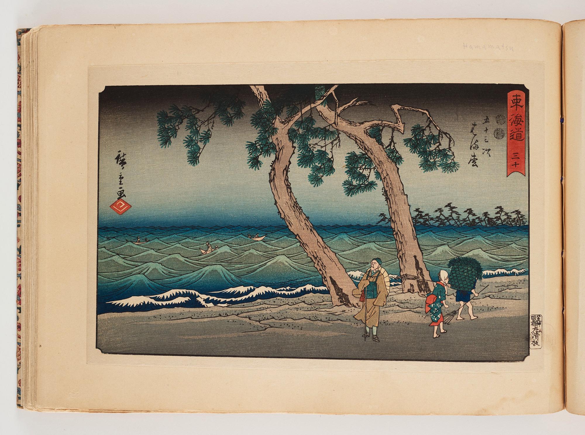 An album with Japanese woodblock prints after Ando Utagawa Hiroshige (1797-1858), mid 20th Century. (37 prints).