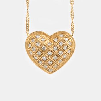Heart shaped diamond necklace, 18K gold and diamonds.